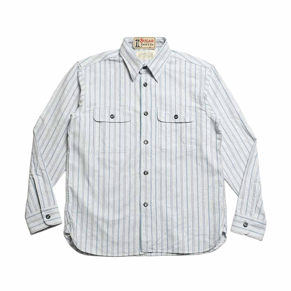 SUGAR CANE - FICTION ROMANCE - 6oz. INDIGO STRIPE WORK SHIRT