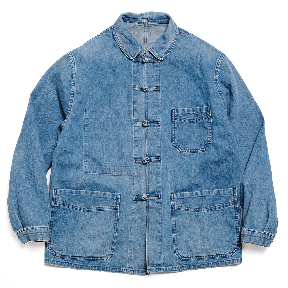 K*M様 FRENCH CHINA JACKET-10 OZ DENIM BLUE BLUE - Light Denim French China Work Jacket - Used Wash