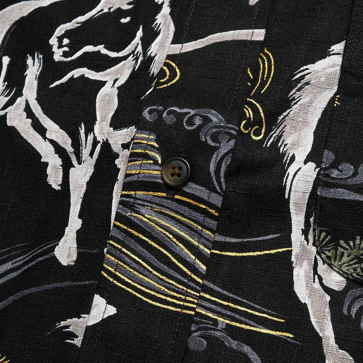 KOROMO ZAKURA - Southern Cloth - Long-Sleeve Regular Shirt - Ink painting horse depicted with Japanese traditional technique, KINSAI-style - SA1726
