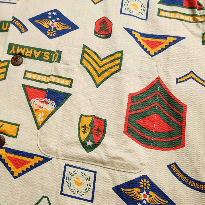 SUN SURF - COTTON HERRINGBONE HAWAIIAN SHIRT - INSIGNIA OF ARMY - SS39696