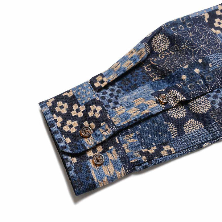 KOROMO ZAKURA - Uneven Yarn Cloth - Long-Sleeve Regular Shirt - Oshima-style patchwork pattern - SA1783