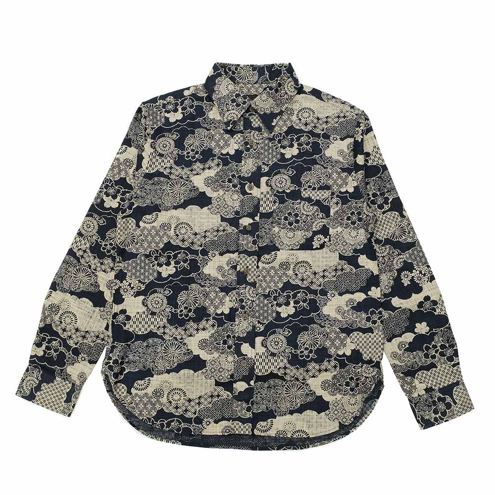 KOROMO ZAKURA - Uneven Yarn Cloth - Long-Sleeve Regular Shirt - KUMODORI(Cloud Pattern) - SA1595