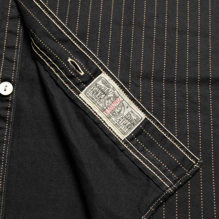 SUGAR CANE - FICTION ROMANCE - 8.5oz. BLACK WABASH STRIPE - S/S WORK SHIRT - SC39702