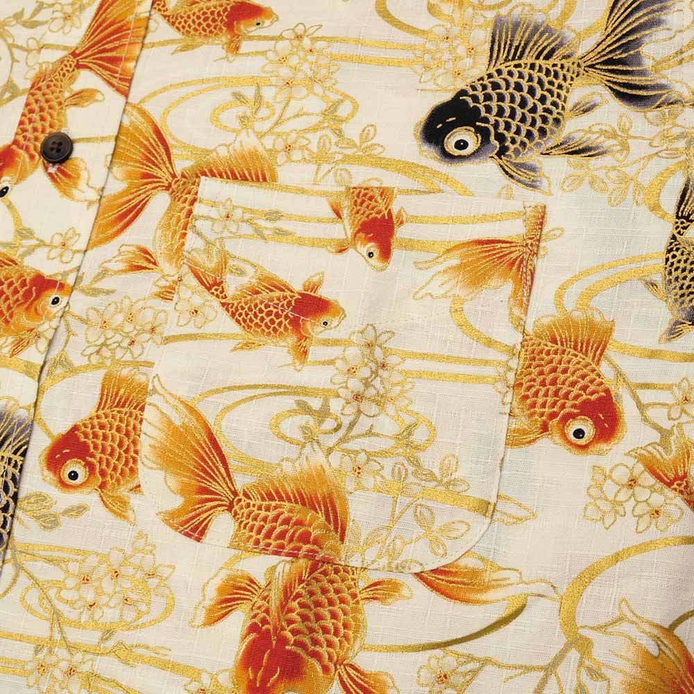 衣櫻 - サザンクロス素材 - 長袖レギュラーシャツ - 金彩流水金魚 - SA1725