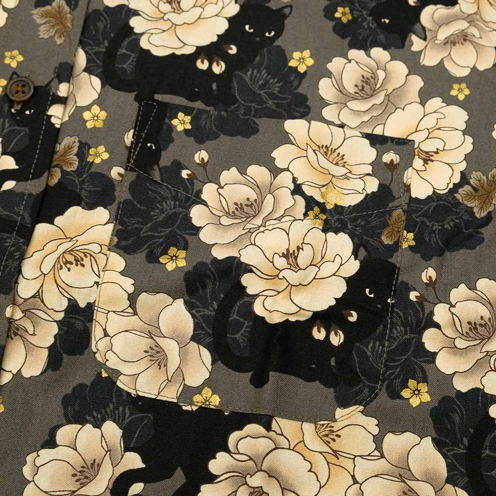 衣櫻 - シーチング素材 - 長袖レギュラーシャツ - ミニ黒猫 - SA1645