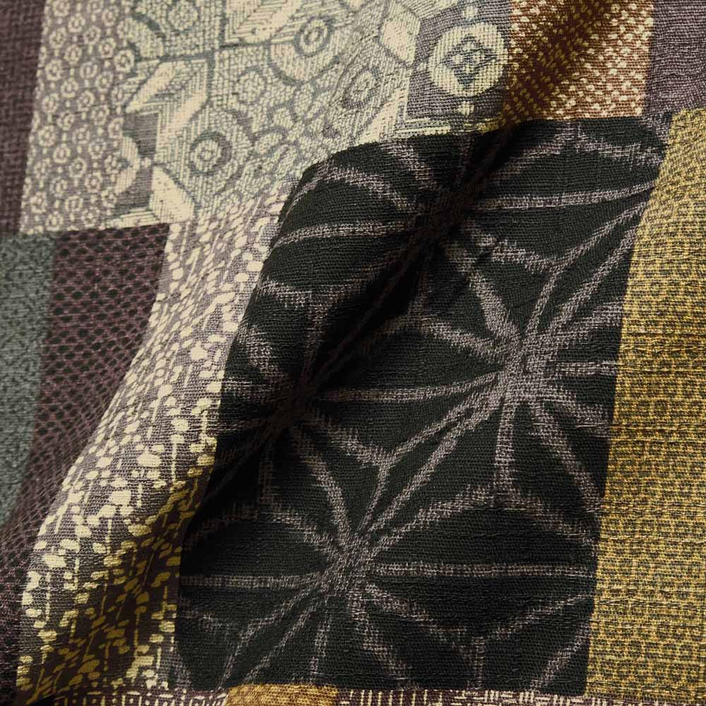 衣櫻 - サザンクロス素材 - 半袖レギュラーシャツ - 大島紬調パッチワークプリント - SA1685