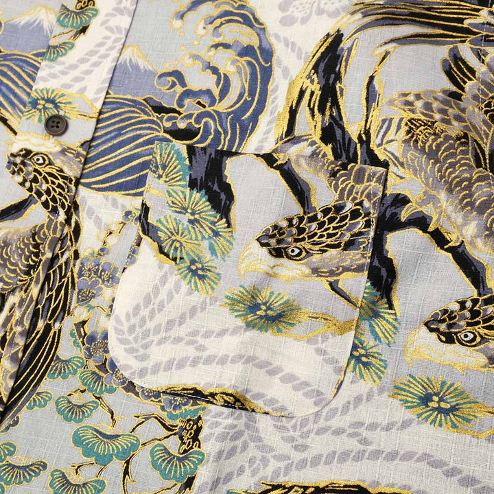 KOROMO ZAKURA - Southern Cloth - Long-Sleeve Regular Shirt - Hawk depicted with Japanese traditional technique, KINSAI-style - SA1727