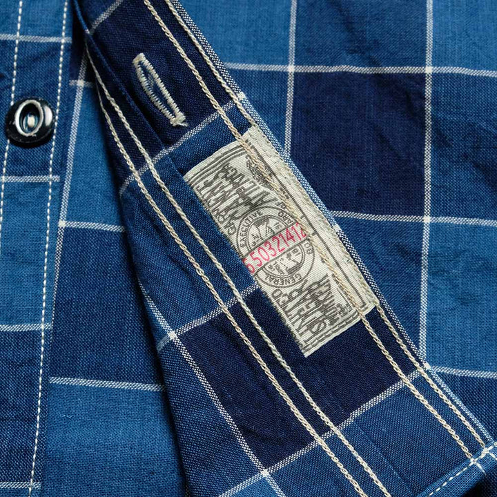 SUGAR CANE - FICTION ROMANCE - 5oz. INDIGO PLAID WORK SHIRT - SC39733