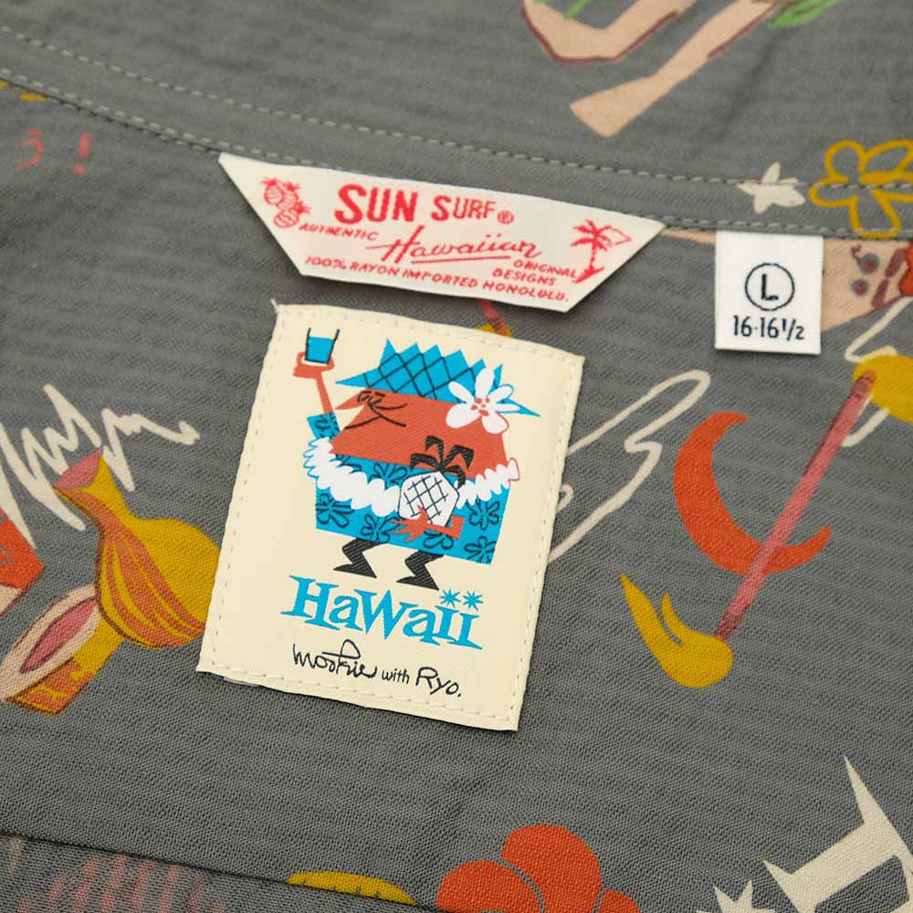 SUN SURF - COTTON SEERSUCKER OPEN SHIRT - TRIP TO HAWAII - by 柳原良平 with MOOKIE SS39537