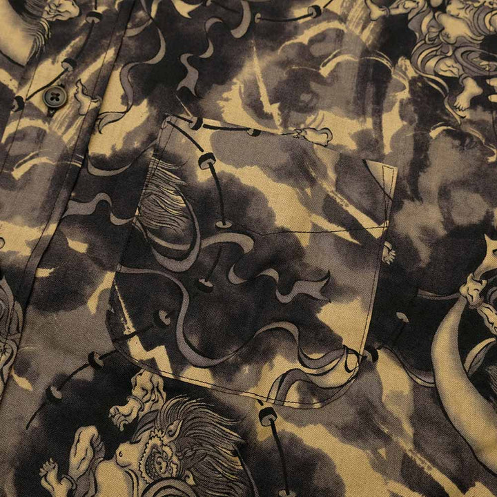 衣櫻 - シーチング素材 - 長袖レギュラーシャツ - 風神雷神 - SA1749