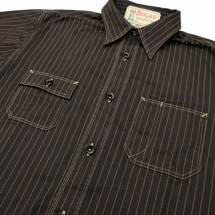SUGAR CANE - FICTION ROMANCE - 8.5oz. BLACK WABASH STRIPE WORK SHIRT - SC29585