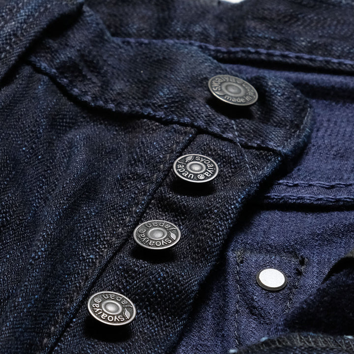 pure blue japan - 13oz Extra Slub Stretch Denim Relaxed Tapered - Double Indigo - 1167-WID
