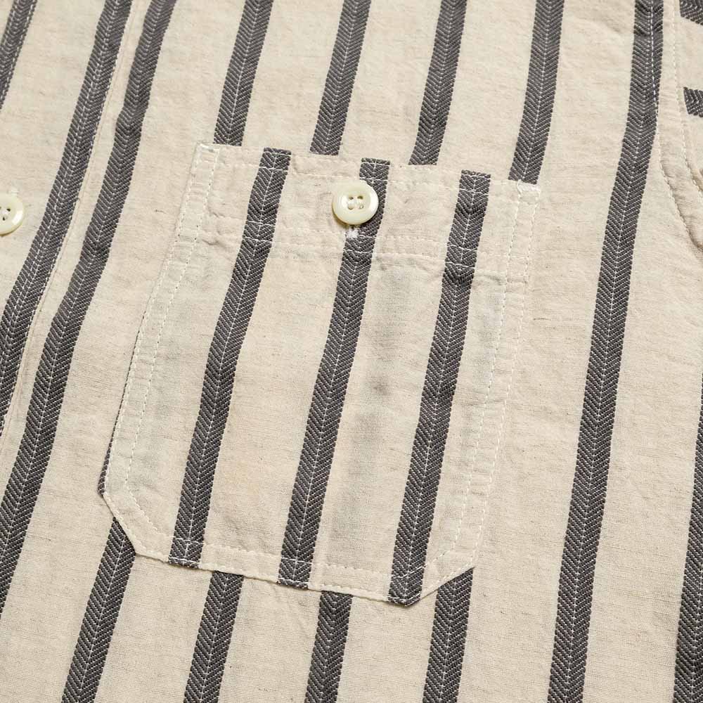 SUGAR CANE - COTTON LINEN - DOBBY HERRINGBONE STRIP - S/S WORK SHIRT - SC39727