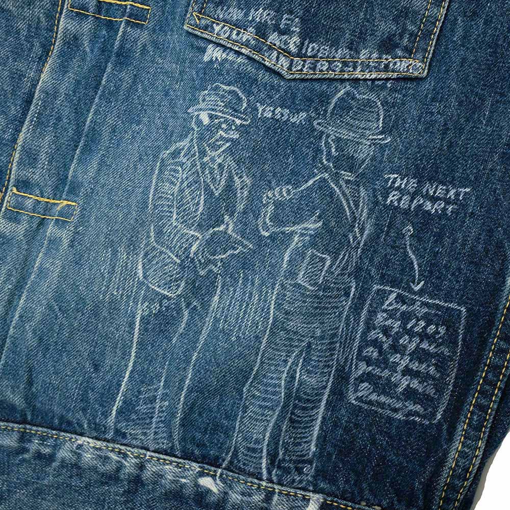 SUGAR CANE - 14.25oz. DENIM JACKET 1953 AGED MODEL CARTOON PAINT - SC15716