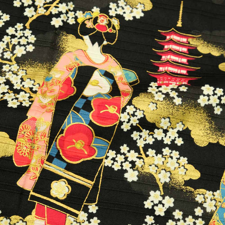 衣櫻 - シャンタン素材 長袖レギュラーシャツ - 金箔京舞妓 - SA1567