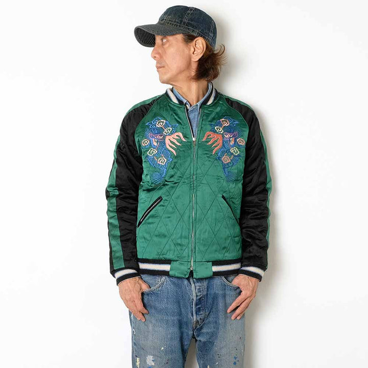 TAILOR TOYO - Mid 1950s Style - Velveteen × Acetate Quilted Souvenir Jacket - Stencil Paint - TOYO ENTERPRISE 60th Anniversary - Special Edition - TIGER HEAD × EAGLE - TT15809