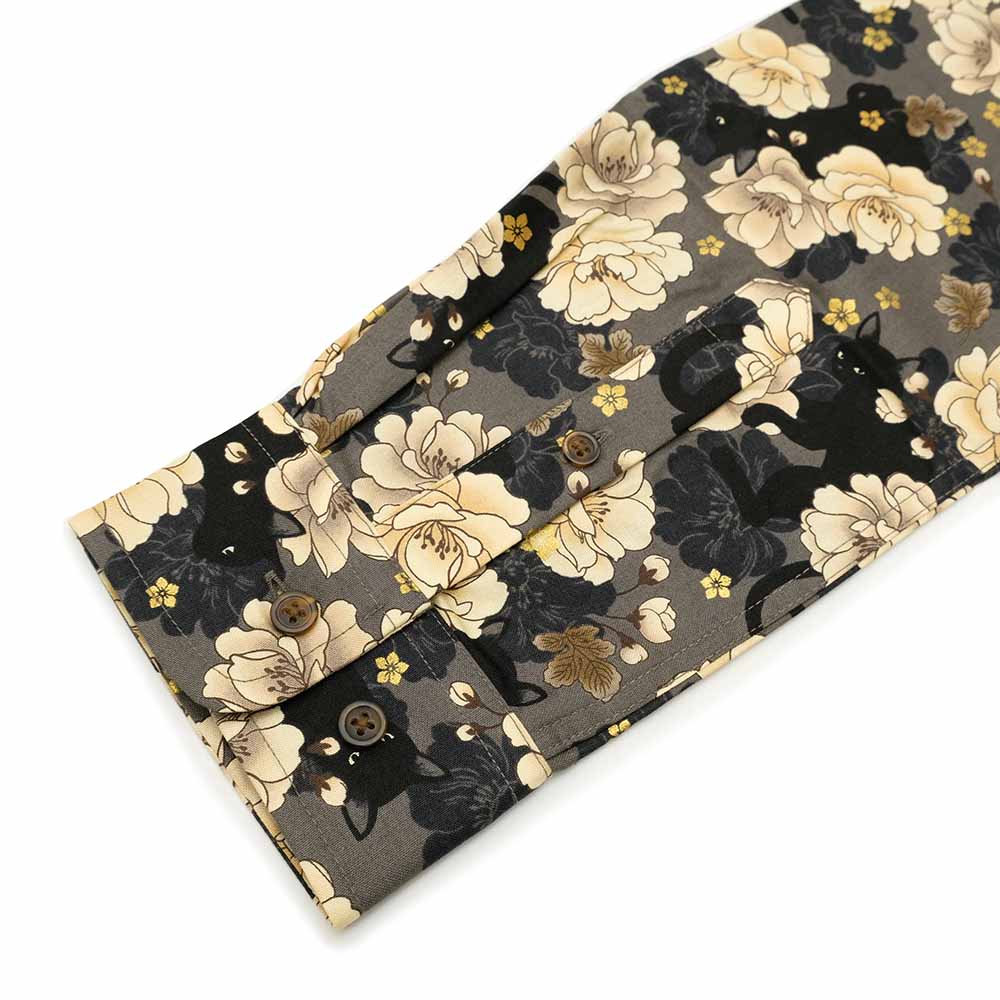 衣櫻 - シーチング素材 - 長袖レギュラーシャツ - ミニ黒猫 - SA1645