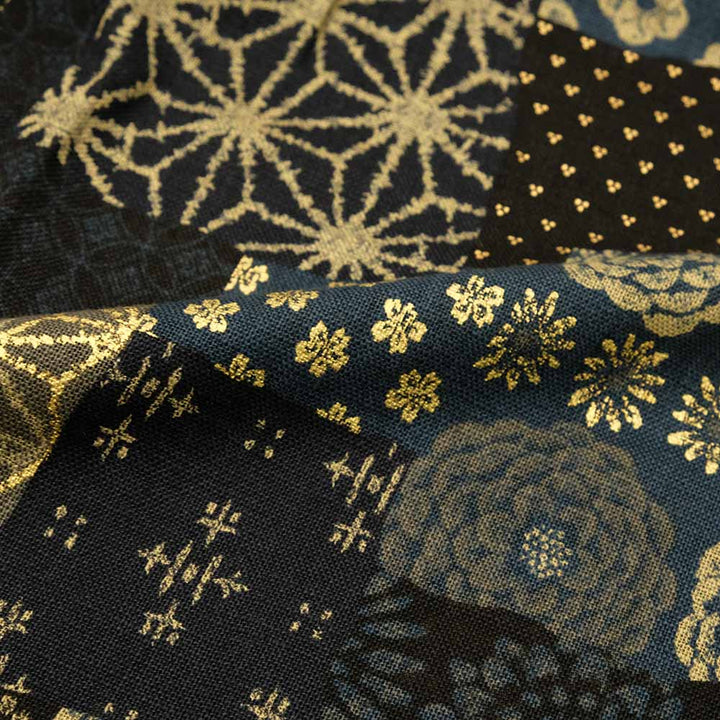 衣櫻 - ムラ糸クロス素材 長袖レギュラーシャツ - 大島紬調パッチワークプリント - SA1668