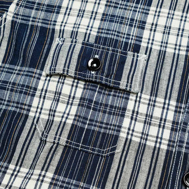 SUGAR CANE - FICTION ROMANCE - 6oz. INDIGO CHECK WORK SHIRT - SC29670