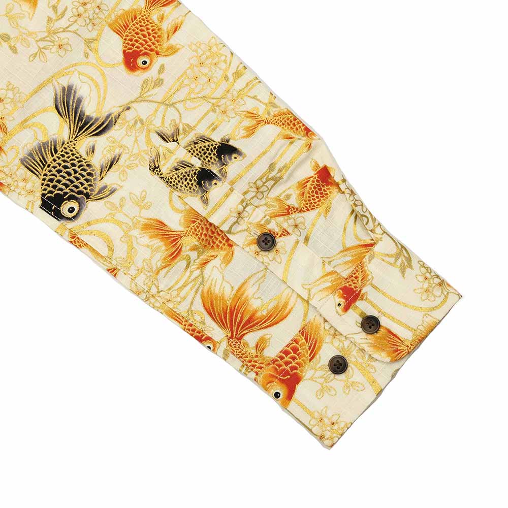 衣櫻 - サザンクロス素材 - 長袖レギュラーシャツ - 金彩流水金魚 - SA1725