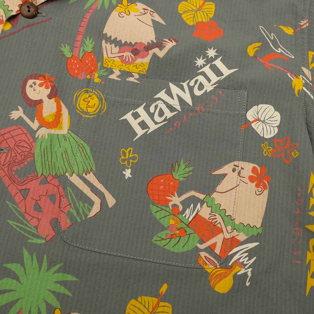 SUN SURF - COTTON SEERSUCKER OPEN SHIRT - TRIP TO HAWAII - by 柳原良平 with MOOKIE SS39537