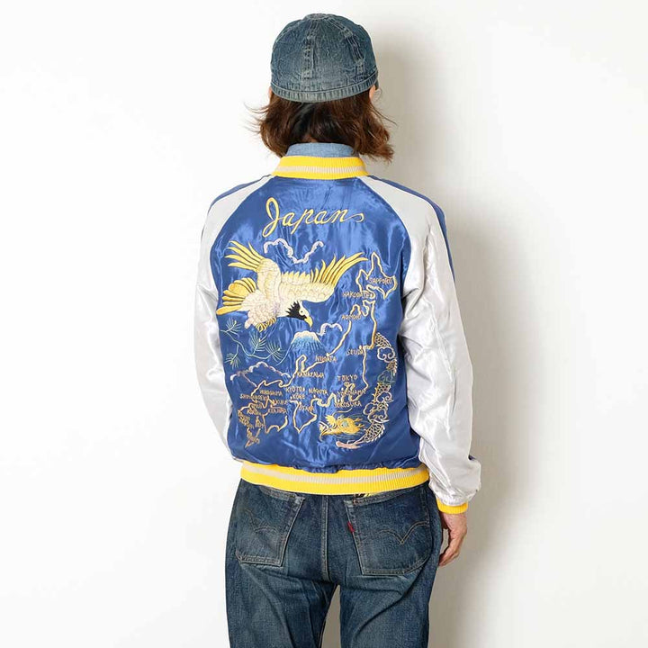 TAILOR TOYO - Mid 1950s Style Velveteen Souvenir Jacket - GOLD DRAGON & GOLD TIGER × JAPAN MAP - TT15840