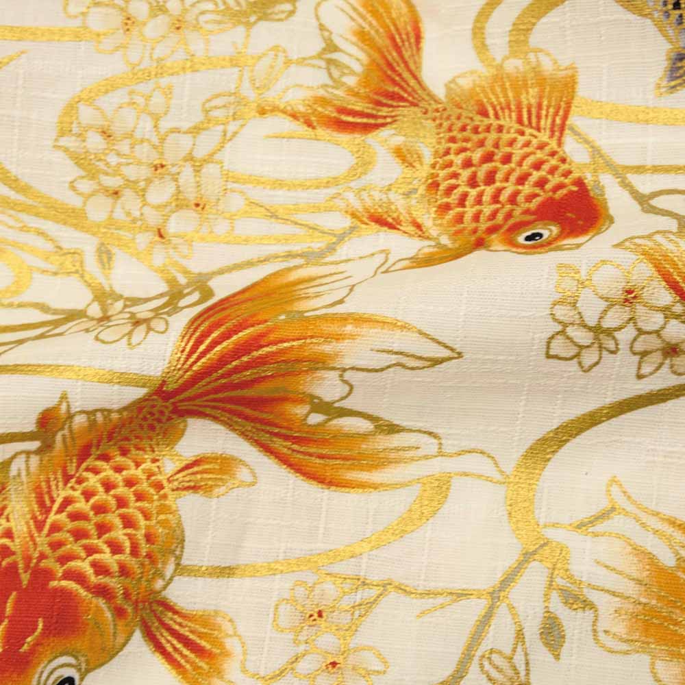衣櫻 - サザンクロス素材 - 長袖レギュラーシャツ - 金彩流水金魚 - SA1725