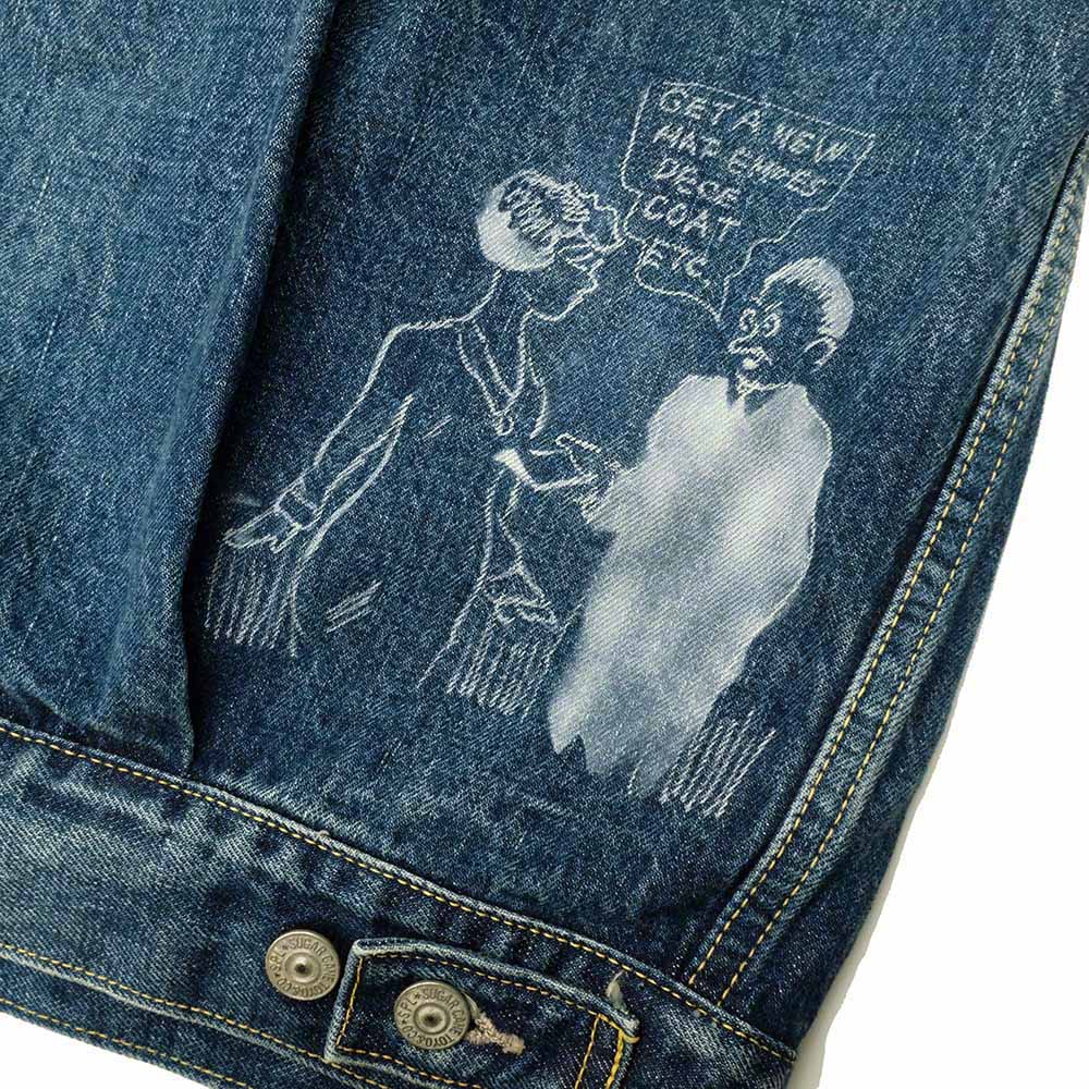 SUGAR CANE - 14.25oz. DENIM JACKET 1953 AGED MODEL CARTOON PAINT - SC15716
