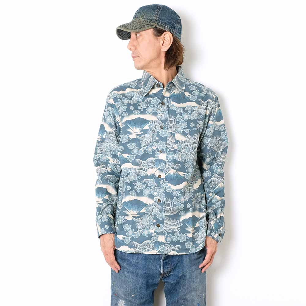 衣櫻 - シーチング素材 - 長袖レギュラーシャツ - 桜富士 - SA1664