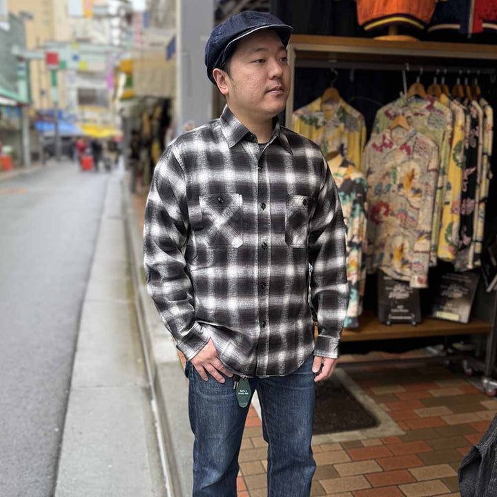 SUGAR CANE - COTTON OMBRE CHECK L/S WORK SHIRT - SC29723