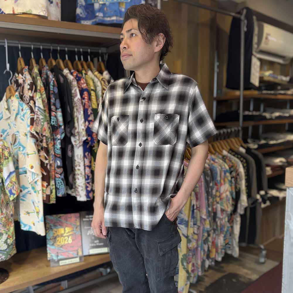 SUGAR CANE - RAYON OMBRE CHECK S/S WORK SHIRT - SC39728