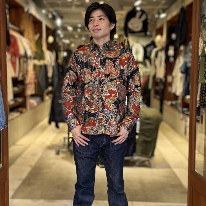 KOROMO ZAKURA - Southern Cloth - Long-Sleeve Regular Shirt - Hawk depicted with Japanese traditional technique, KINSAI-style - SA1727