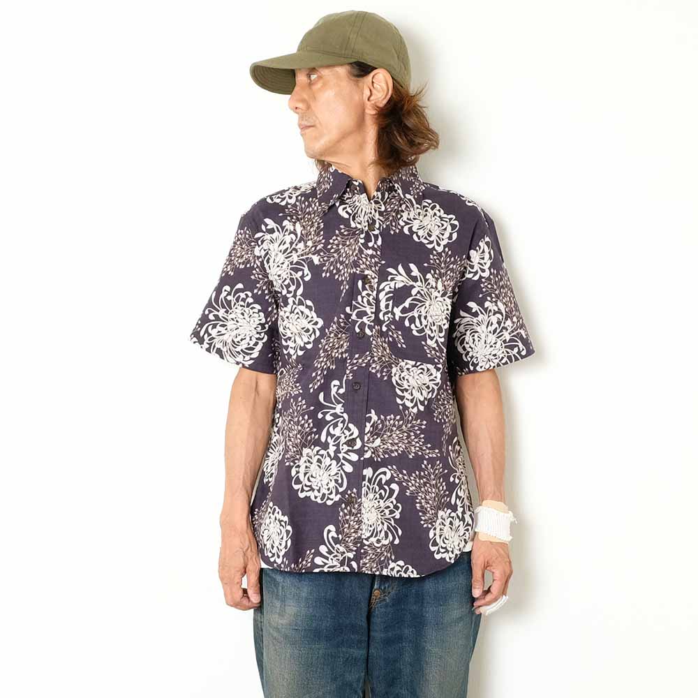 Koromozakura - Southern Cloth - Short-Sleeve Regular Shirt - Chrysanthemum - SA1686