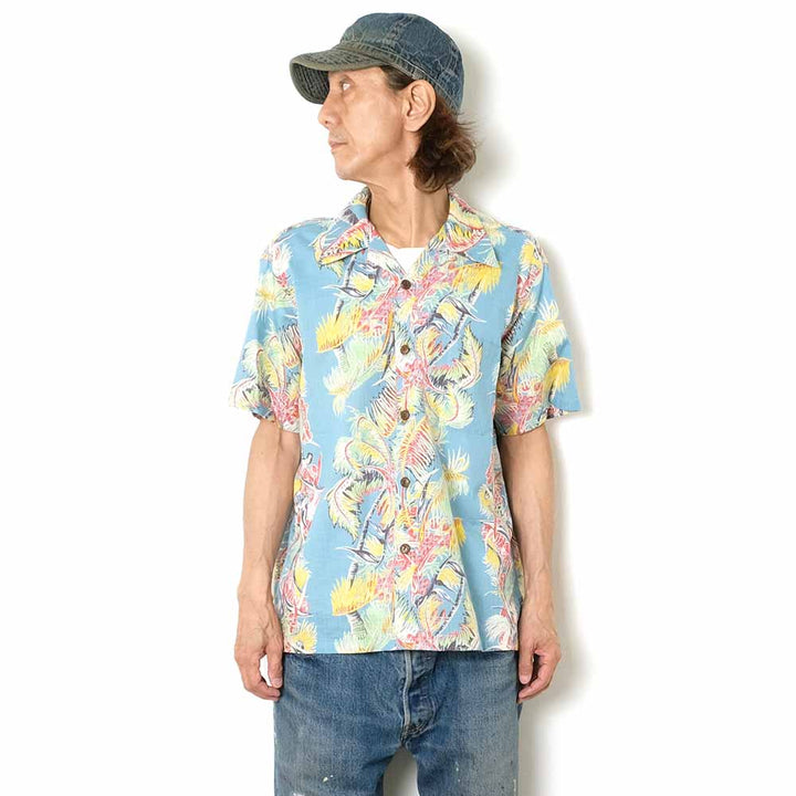 SUN SURF - COTTON LINEN SLUBYARN OPEN SHIRT - COCO PALMS - SS39503