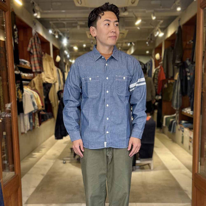 MOMOTARO JEANS - TRIPLE STITCH L/S CHAMBRAY SHIRT - TWO STRIPES - MMLS3000