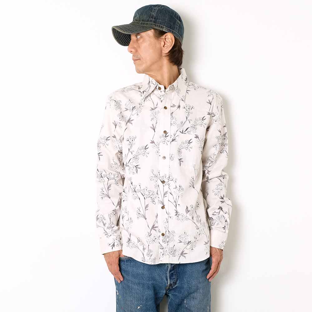 衣櫻 - サザンクロス素材 - 長袖レギュラーシャツ - 枝垂れ桜 - SA1640