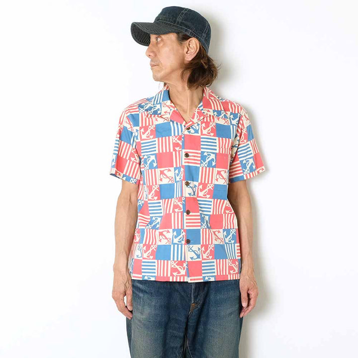 SUN SURF - COTTON BROAD OPEN SHIRT - ANCHOR SQUARES - SS39506