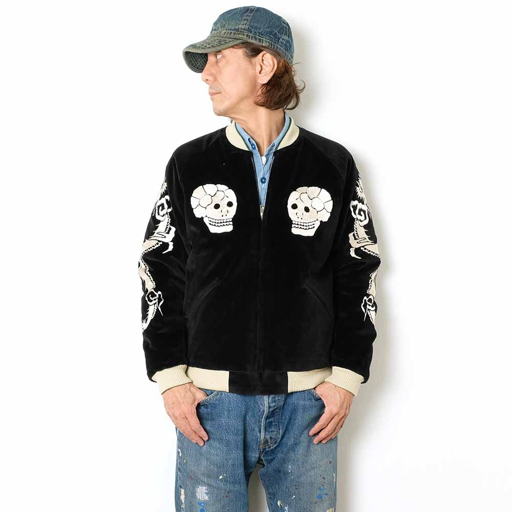 TAILOR TOYO - Mid 1950s Style Velveteen Souvenir Jacket - SPIDERWEB, SNAKE & SKULL × DRAGON & TIGER - TT15666
