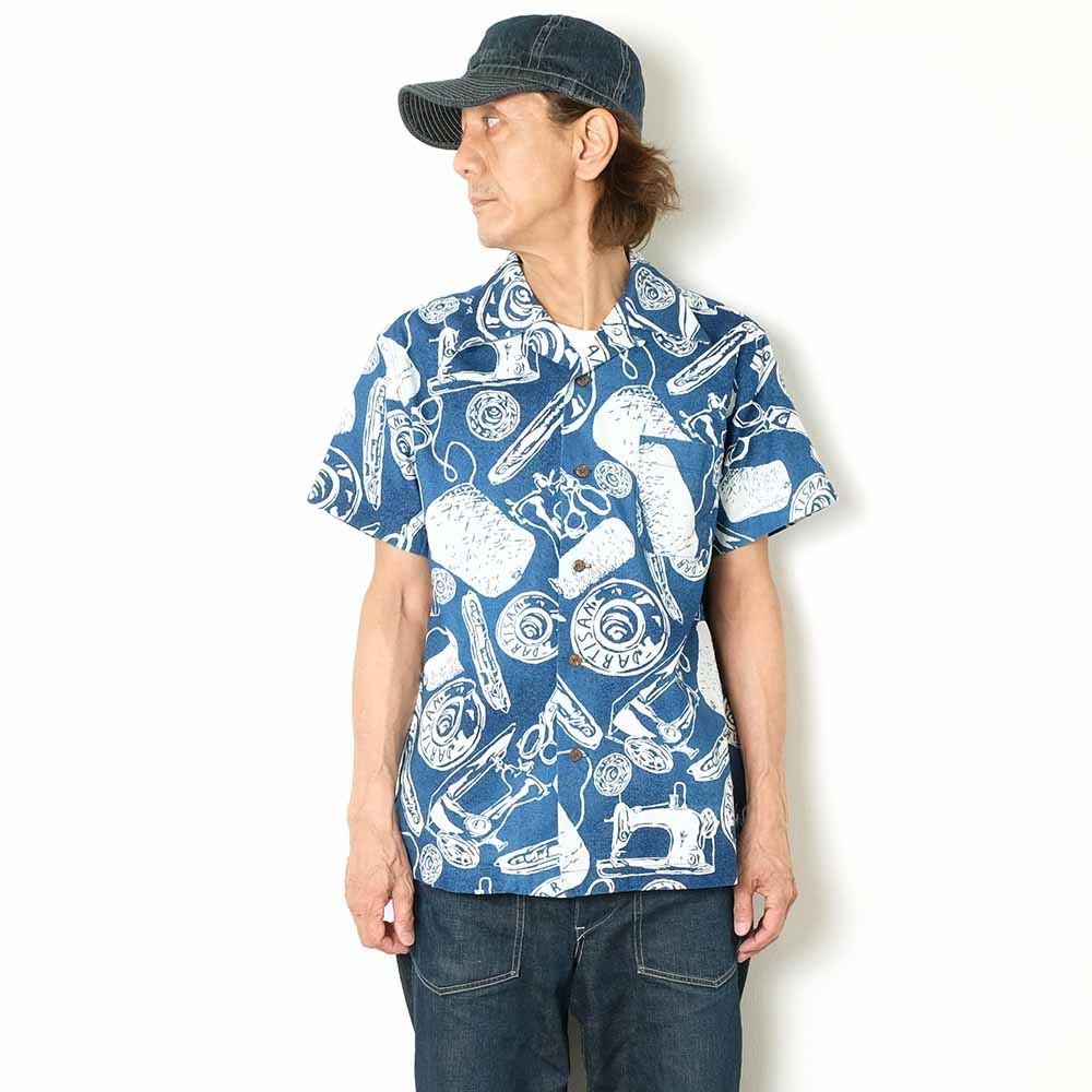 STUDIO D’ARTISAN - Indigo Discharge Print Aloha Shirt - Sewing Goods - 5722