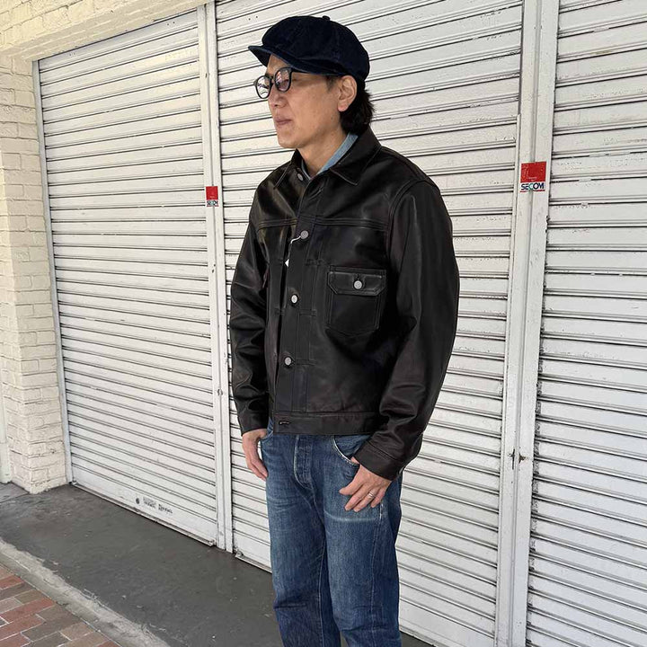 SUGAR CANE - BLACK HORSEHIDE LEATHER JACKET 1953 MODEL - SC80681