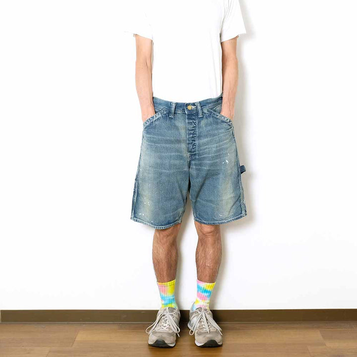 SUGAR CANE - 11oz. BLUE DENIM WORK SHORTS - AGED MODEL - SC52568