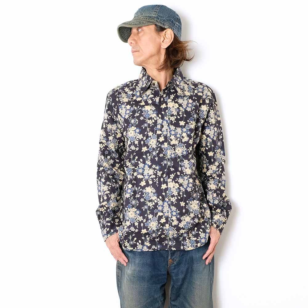 衣櫻 - シーチング素材 - 長袖レギュラーシャツ - 枝垂桜 - SA1744
