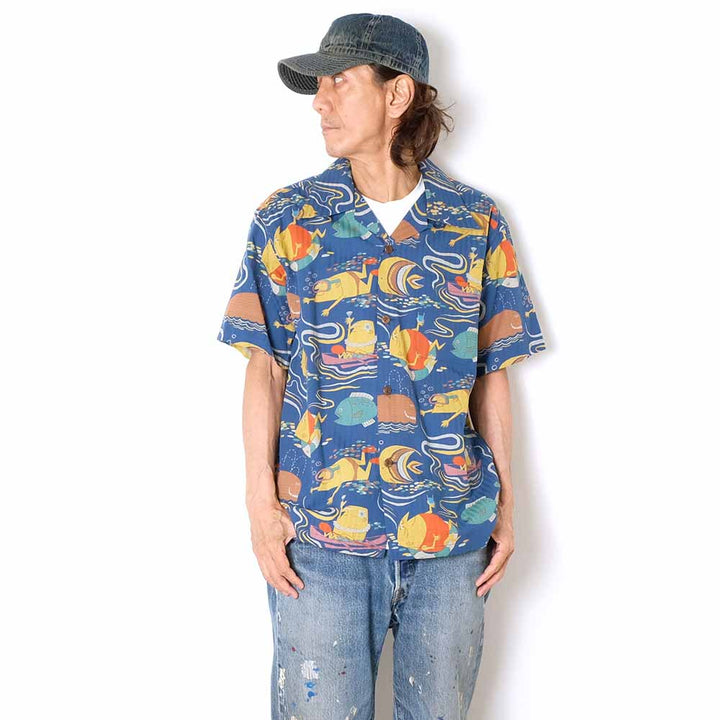 SUN SURF - DOBBY COTTON OPEN SHIRT - OCEAN ACTIVITIES - by 柳原良平 with MOOKIE - SS39538