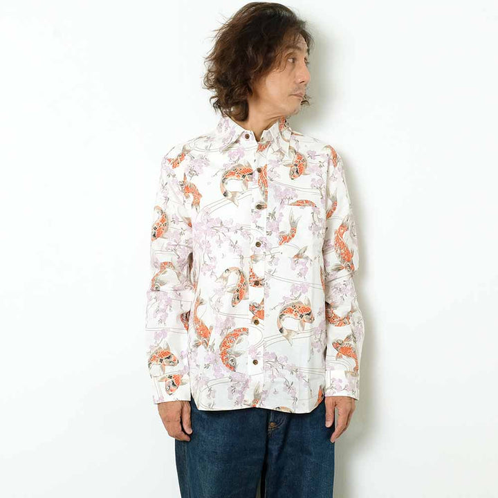 衣櫻 サザンクロス素材 長袖レギュラーシャツ 跳ね鯉 SA1565