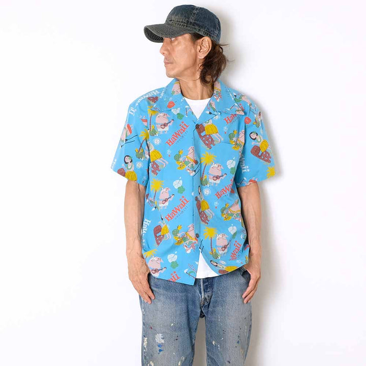 SUN SURF - COTTON SEERSUCKER OPEN SHIRT - TRIP TO HAWAII - by RYOHEI YANAGIHARA with MOOKIE - SS39537