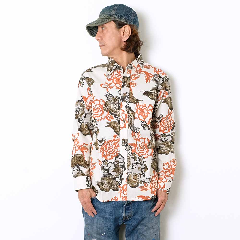 衣櫻 - サザンクロス素材 - 長袖レギュラーシャツ - 唐獅子牡丹 - SA1670