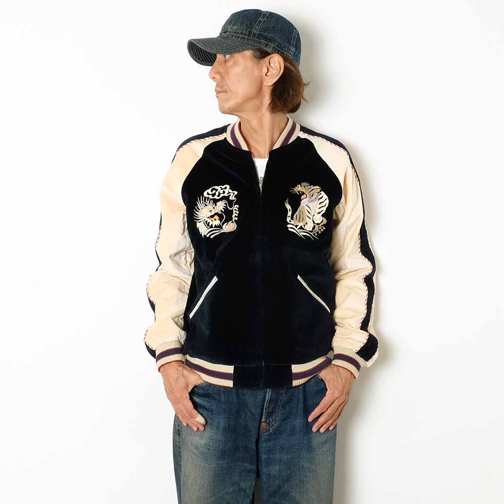 TAILOR TOYO - Velveteen - Two-tone - x Acetate Souvenir Jacket - WHITE DRAGON x EAGLE - TT15795-128