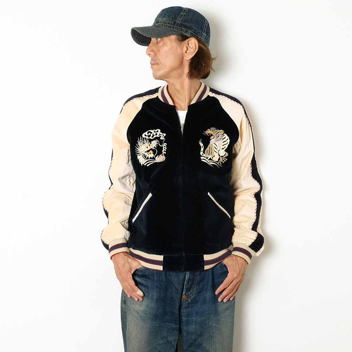 TAILOR TOYO - Velveteen - Two-tone - x Acetate Souvenir Jacket - WHITE DRAGON x EAGLE - TT15795-128