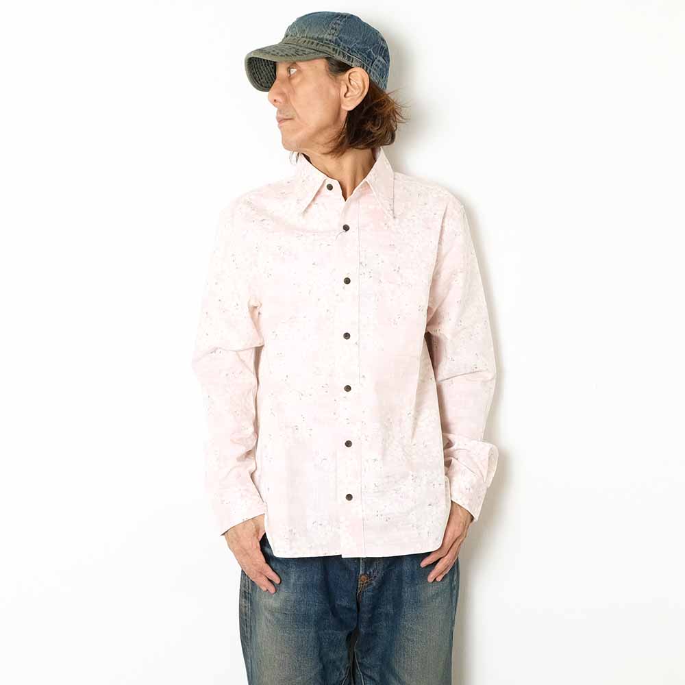 衣櫻 - サザンクロス素材 長袖レギュラーシャツ - 裏霞舞桜 - SA1743