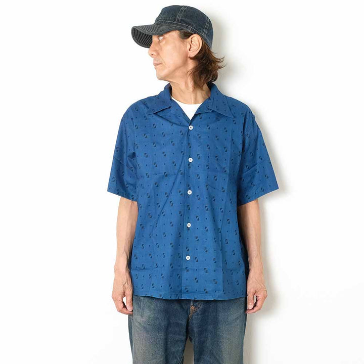 SUGAR CANE - FICTION ROMANCE - 3.5oz. INDIGO PRINT OPEN SHIRT - SC39511
